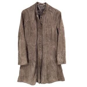 Vintage Suede Leather Jacket Womens Size L Brown Steampunk Military Button Up